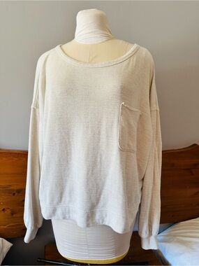 Aerie Lightweight Oversized Long Sleeve Pocket Tee in Ivory Oatmeal L